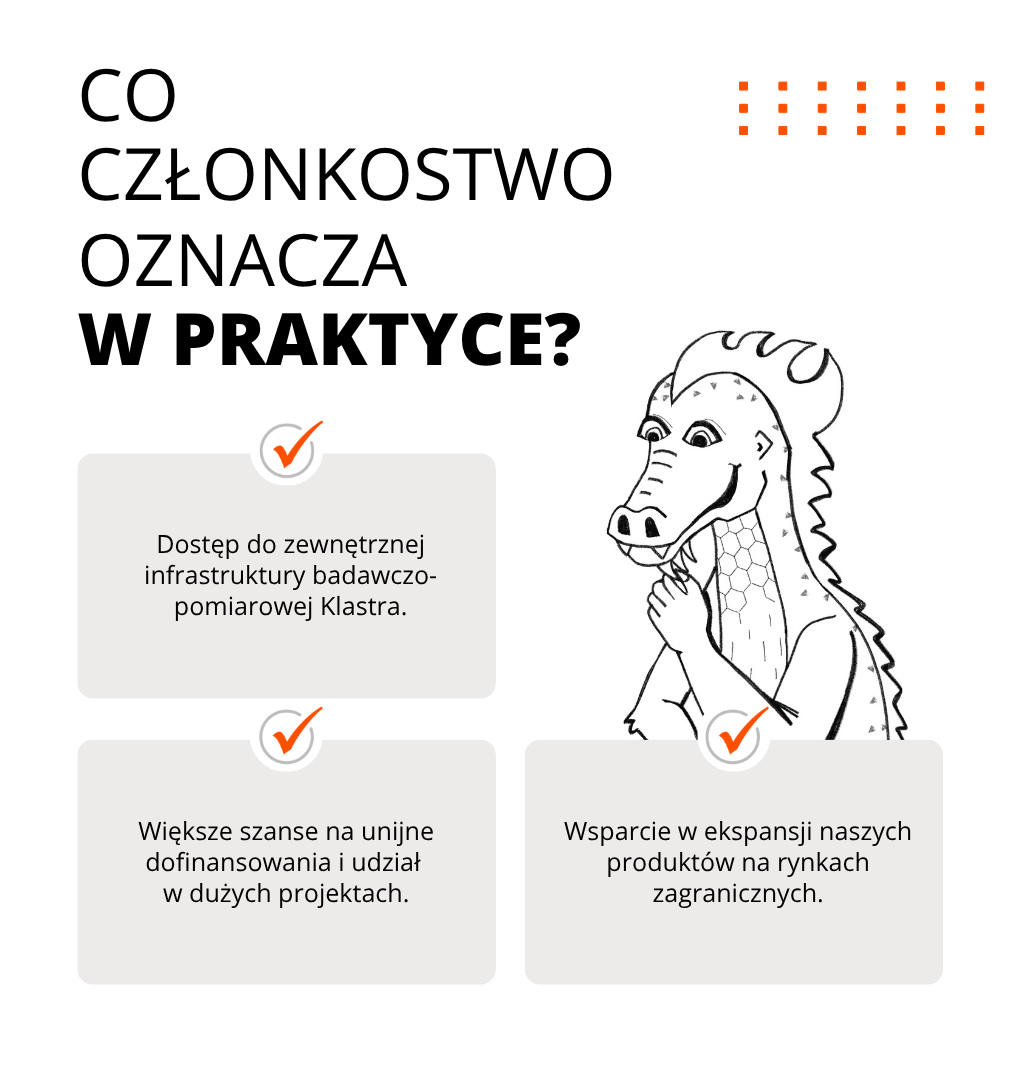 Korzyści z członkostwa w Klastrze Zrównoważona Infrastruktura Korzyści z członkostwa w Klastrze Zrównoważona Infrastruktura – dostęp do infrastruktury badawczo-pomiarowej, współpraca przy rozwoju zrównoważonej chemii budowlanej, wsparcie ekspansji zagranicznej oraz większe szanse na dofinansowania i udział w dużych